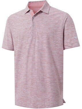Mens Brick White Dry Fit Striped Polo Shirt Short Sleeve Moisture Wicking